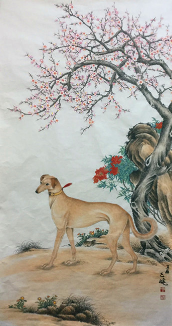 画家李天晓临摹清代大伽郎世宁国画作品(十犬图)被书画藏家徐奇才先生